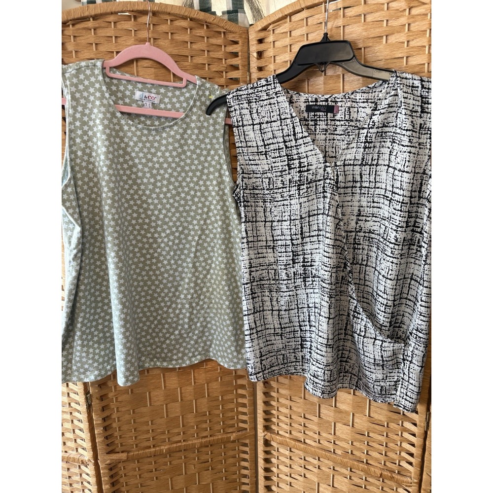 Lot 2 Women's Tank‎ Tops Size L Prima D&C Stars Geometric Boho Summer